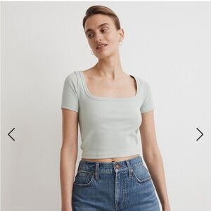 Madewell Square Neck Ribbed Top Green Sage Mint Size Medium
